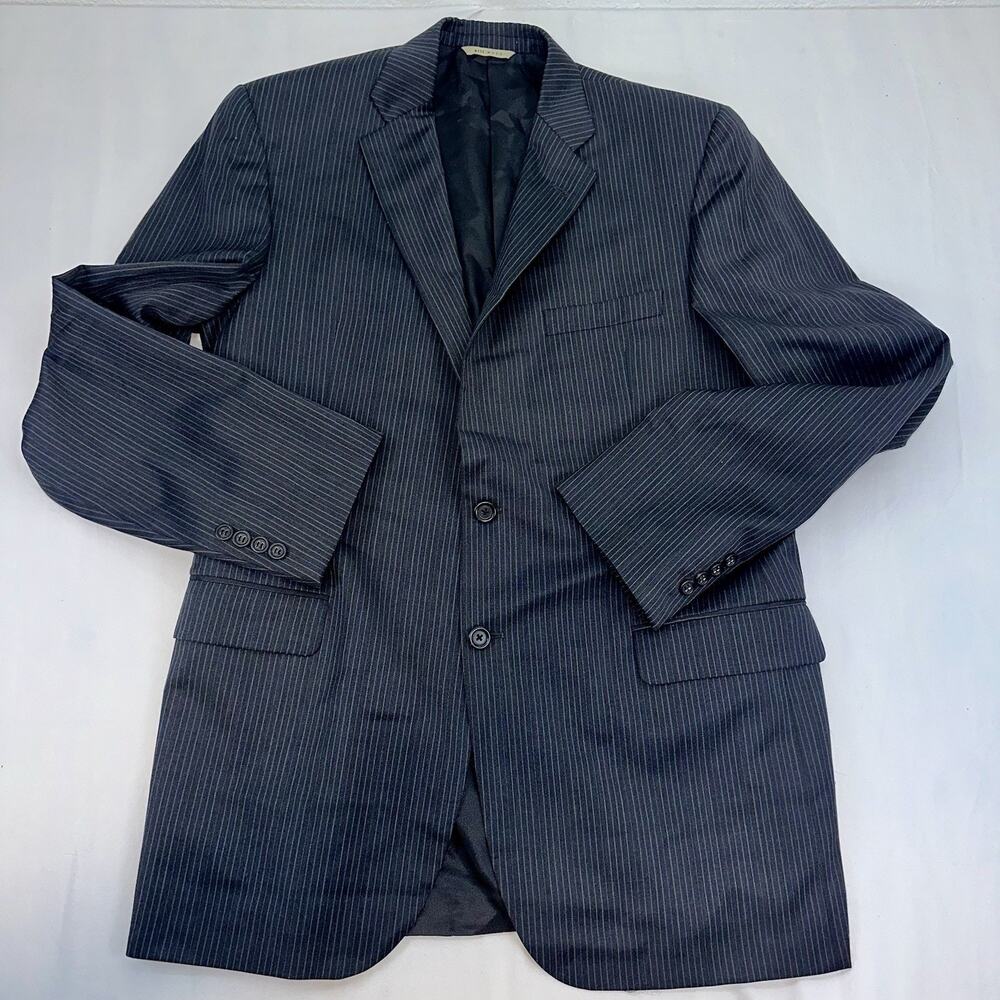 Burberry London Gray Pinstripe Blazer 44L 100% Wool USA Made Men’s Suit Jacket